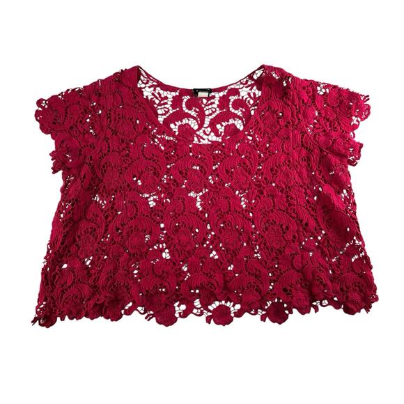 Torrid Plus 0X Top Crochet Layering Cropped Scoop Neck Dark Pink Short Sleeve - Picture 2 of 13